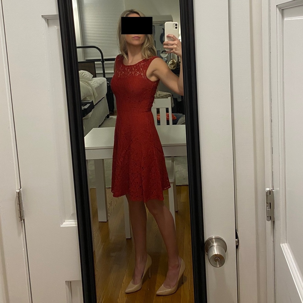 White House Black Market dark red / brick / rust  lace semiformal/formal dress